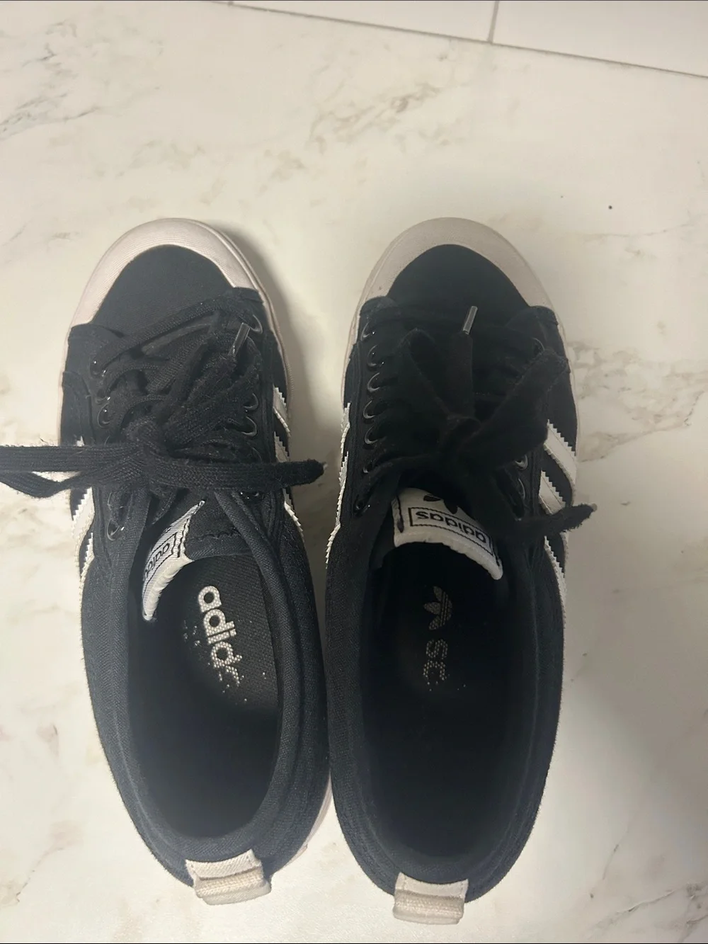 adidas Black Low-Top Canvas Sneakers with White Stripes